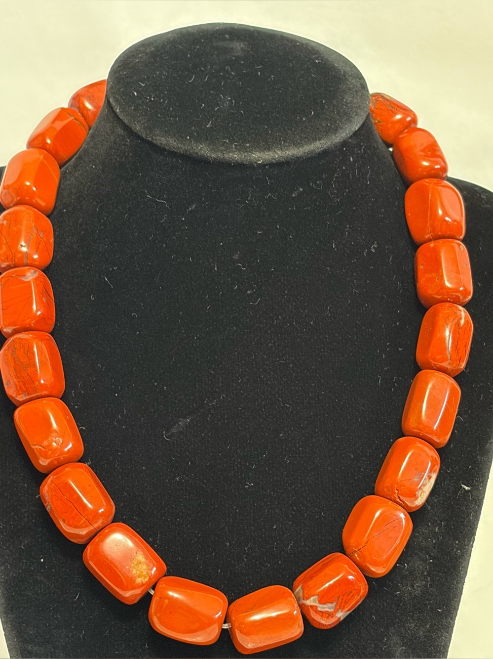VTG Red Jasper Crystal Stone Beads .925 Sterling Silver Clasp Necklace